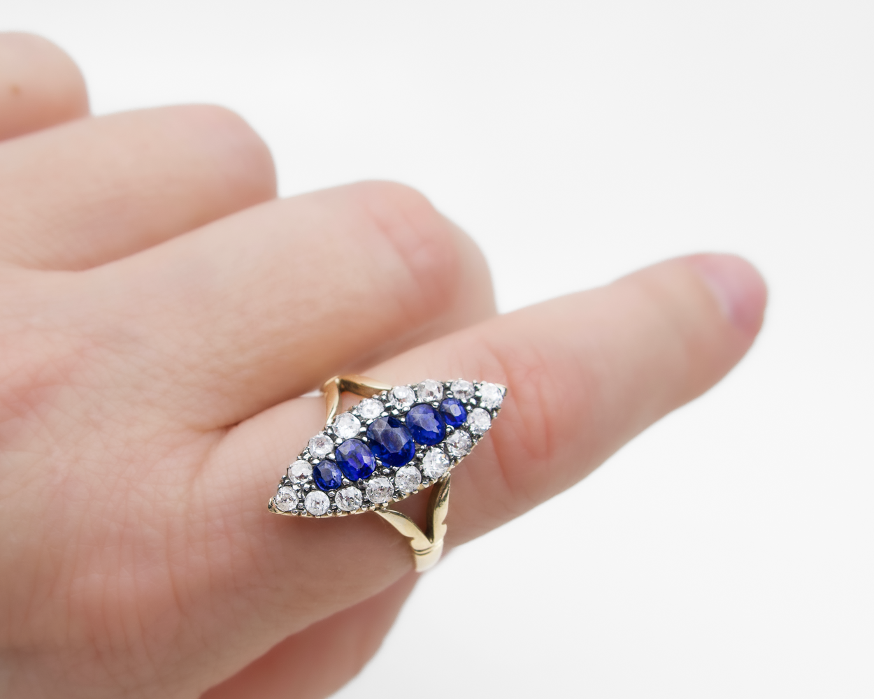 Victorian Sapphire & Diamond Navette Ring