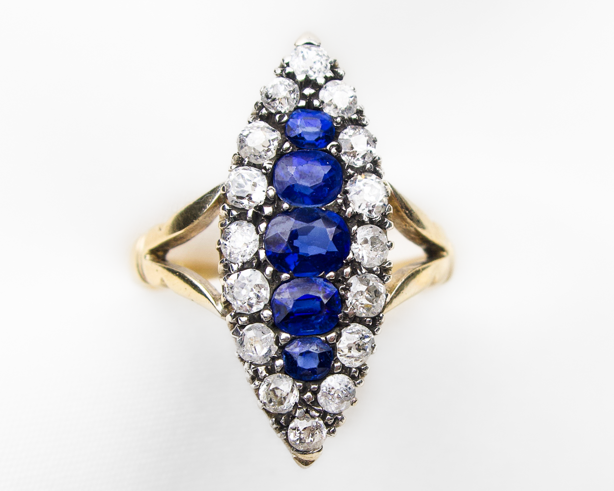 Victorian Sapphire & Diamond Navette Ring