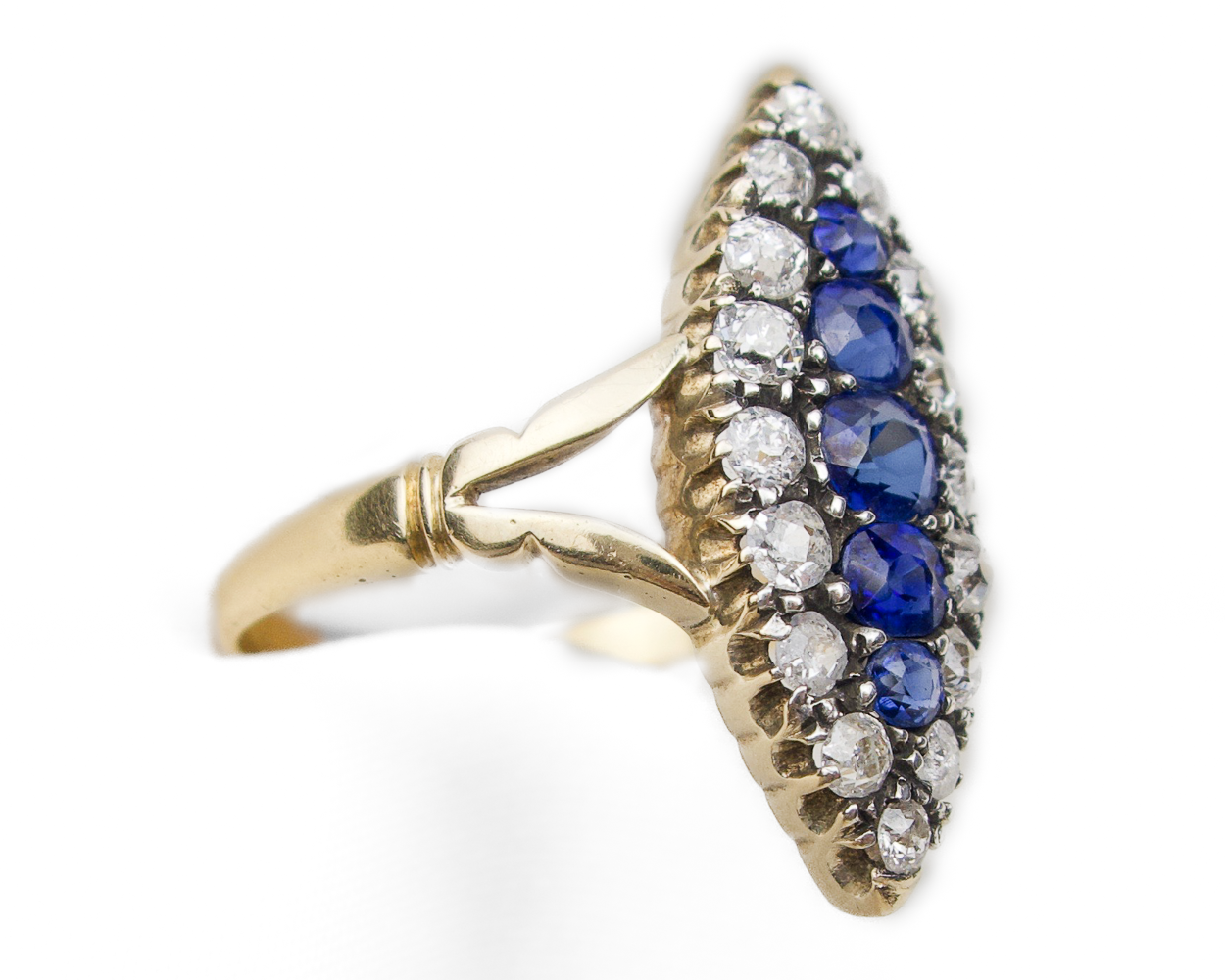 Victorian Sapphire & Diamond Navette Ring