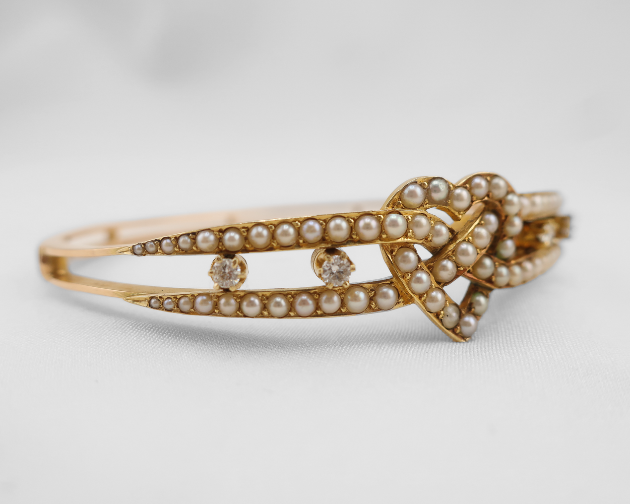 Victorian Diamond & Pearl Heart Bangle