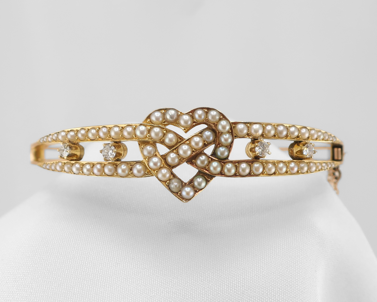 Victorian Diamond & Pearl Heart Bangle