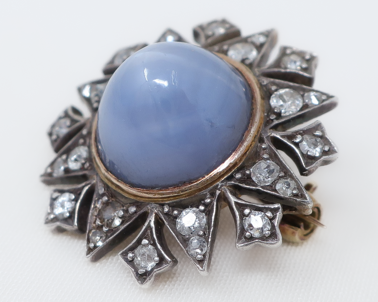 Victorian Star Sapphire & Diamond Brooch