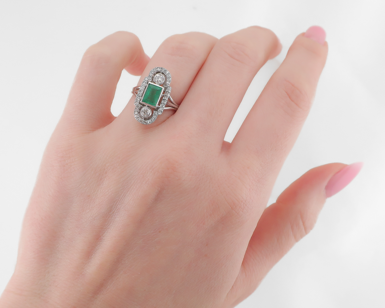 Art Deco North-South Emerald & Diamond Ring