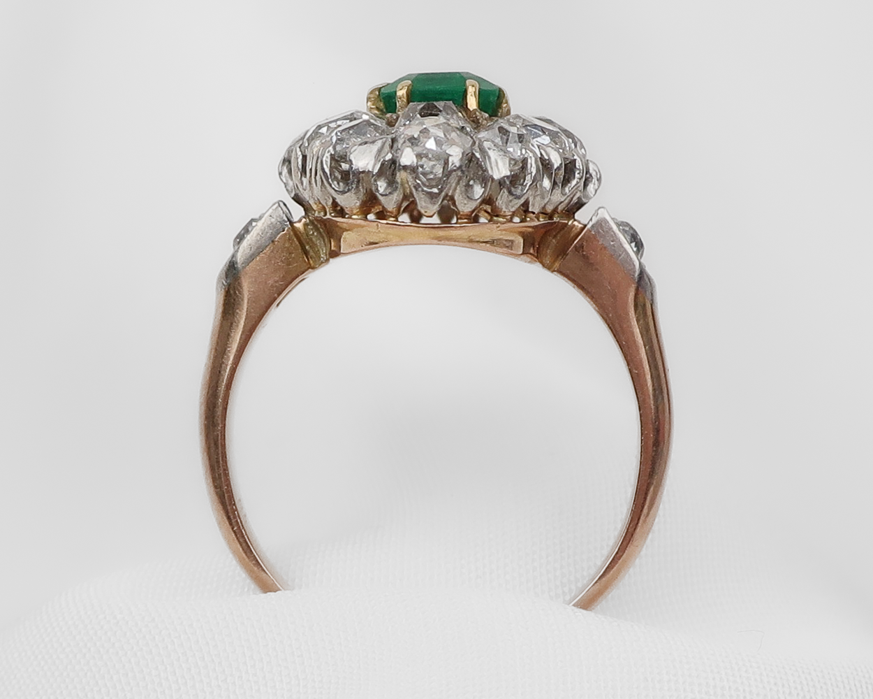 Edwardian Diamond & Emerald Navette Ring