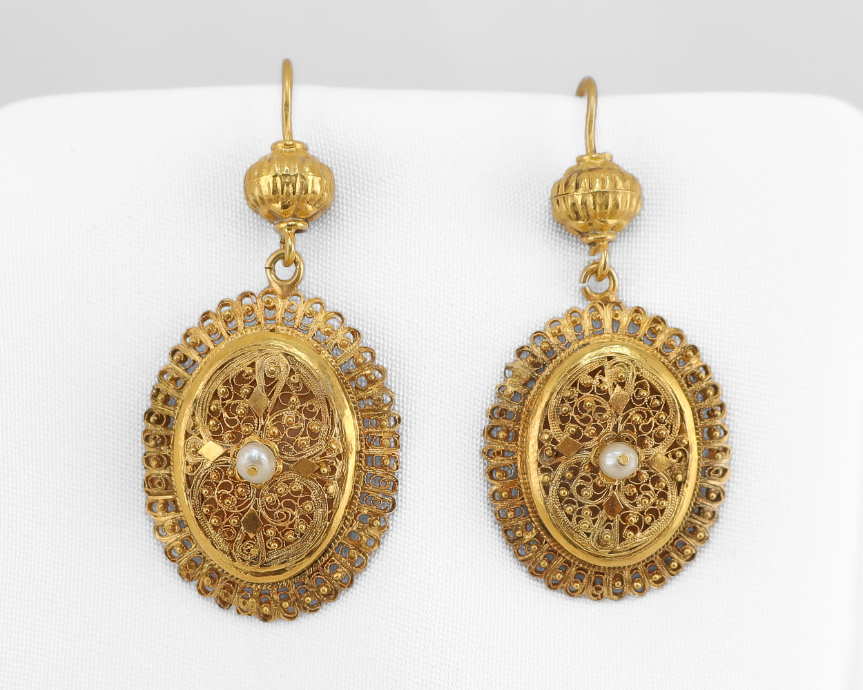 Victorian Cannetille Earrings with Seed Pearls