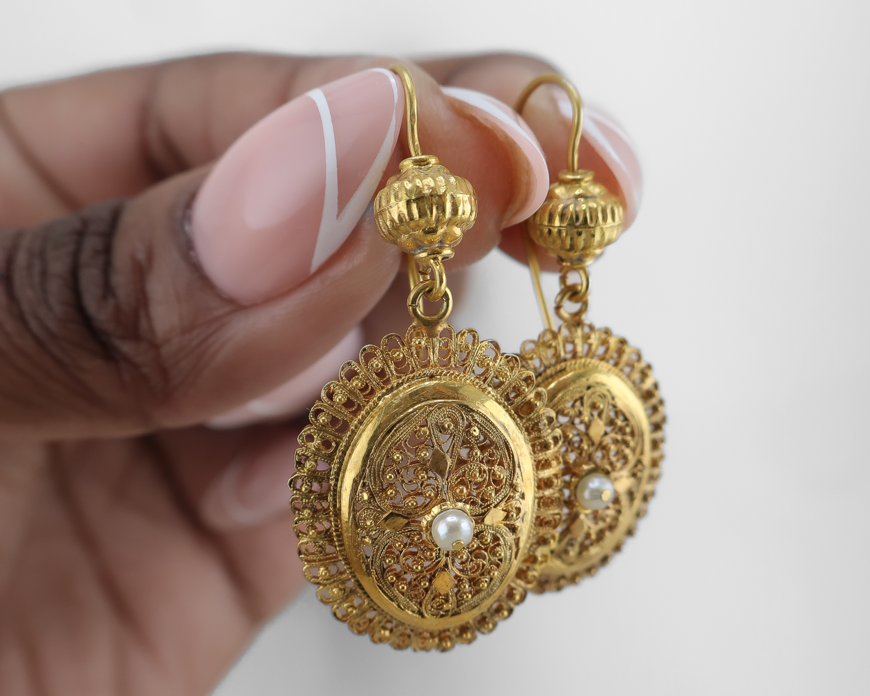 Victorian Cannetille Earrings with Seed Pearls