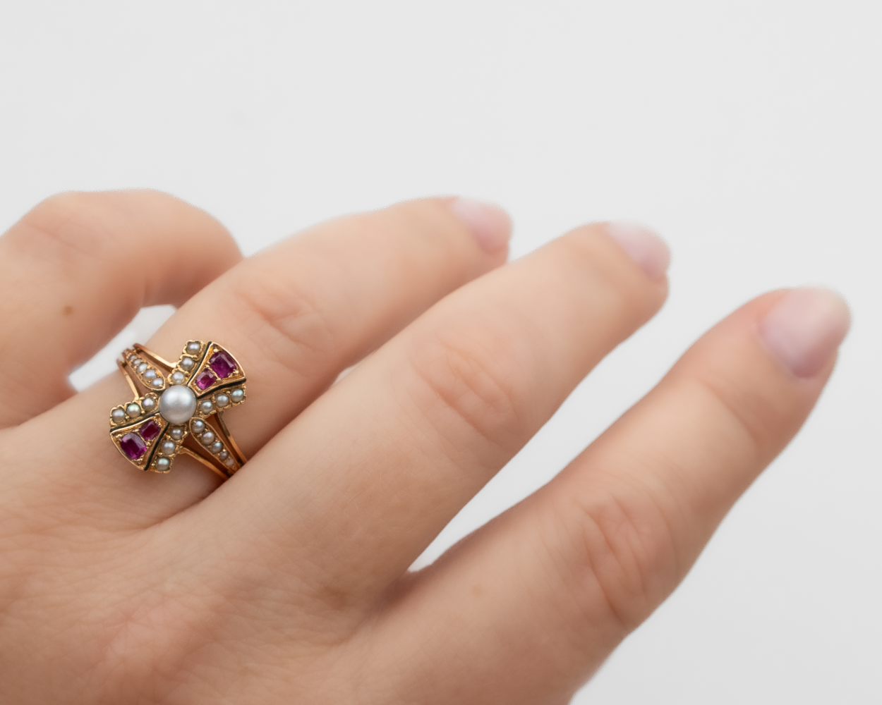 Edwardian Ruby & Pearl Ring