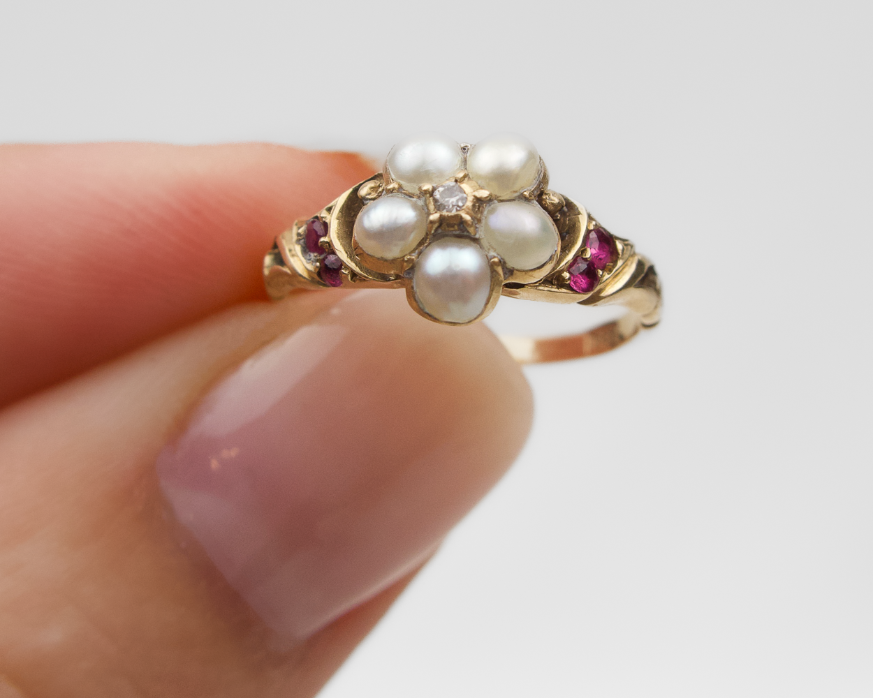 Victorian Garnet, Seed Pearl & Diamond Ring