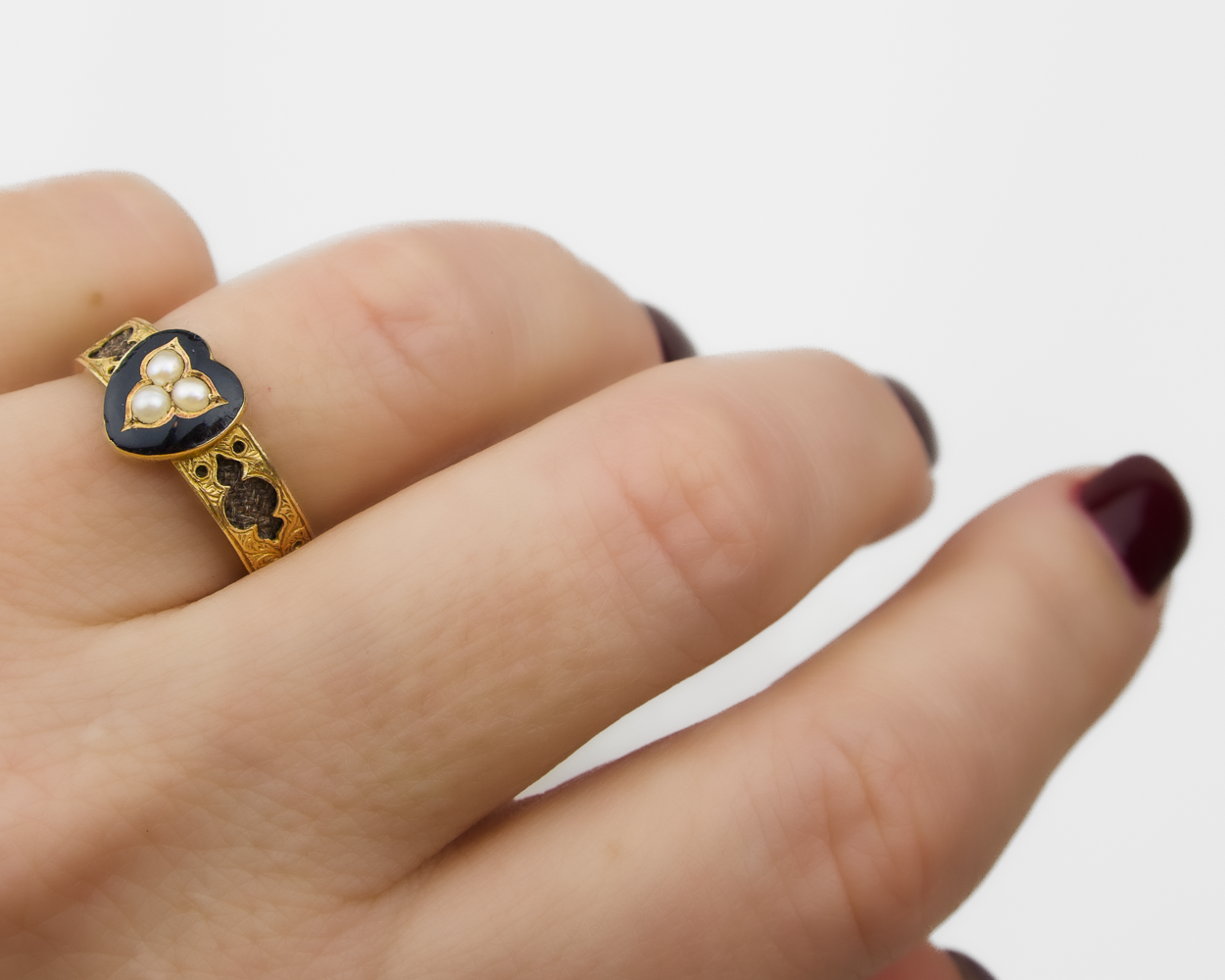 Victorian Enamel & Pearl Memorial Ring