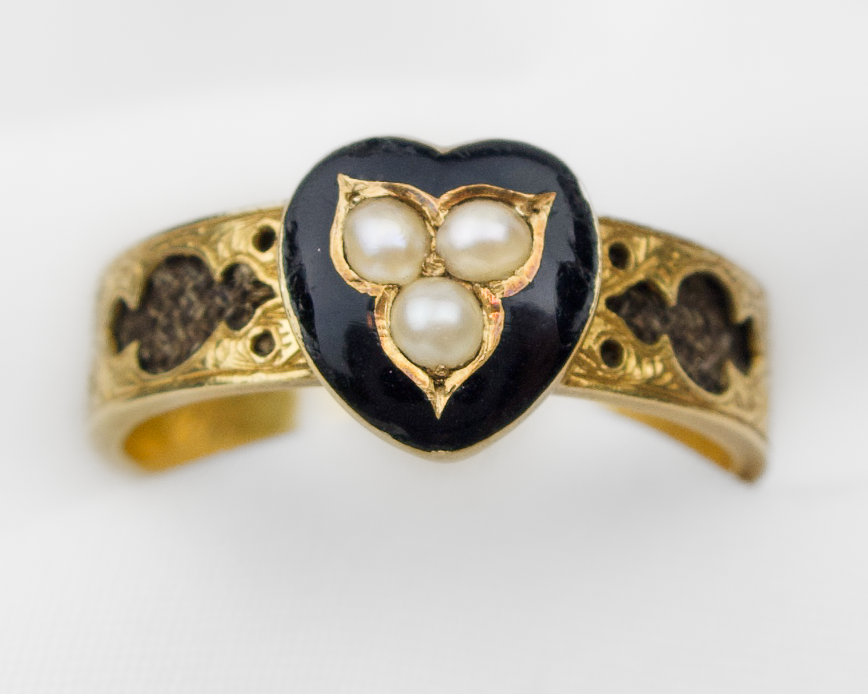 Victorian Enamel & Pearl Memorial Ring