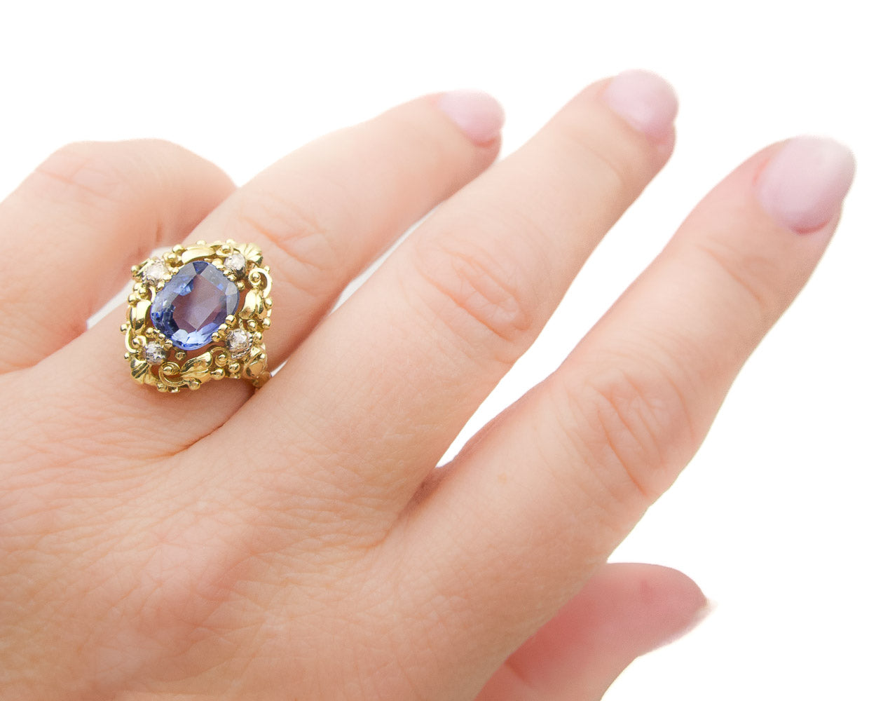 Midcentury Victorian Revival Sapphire Ring