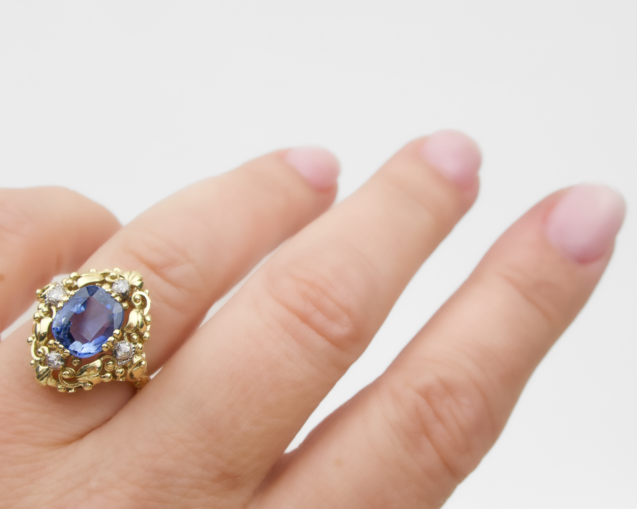 Midcentury Victorian Revival Sapphire Ring