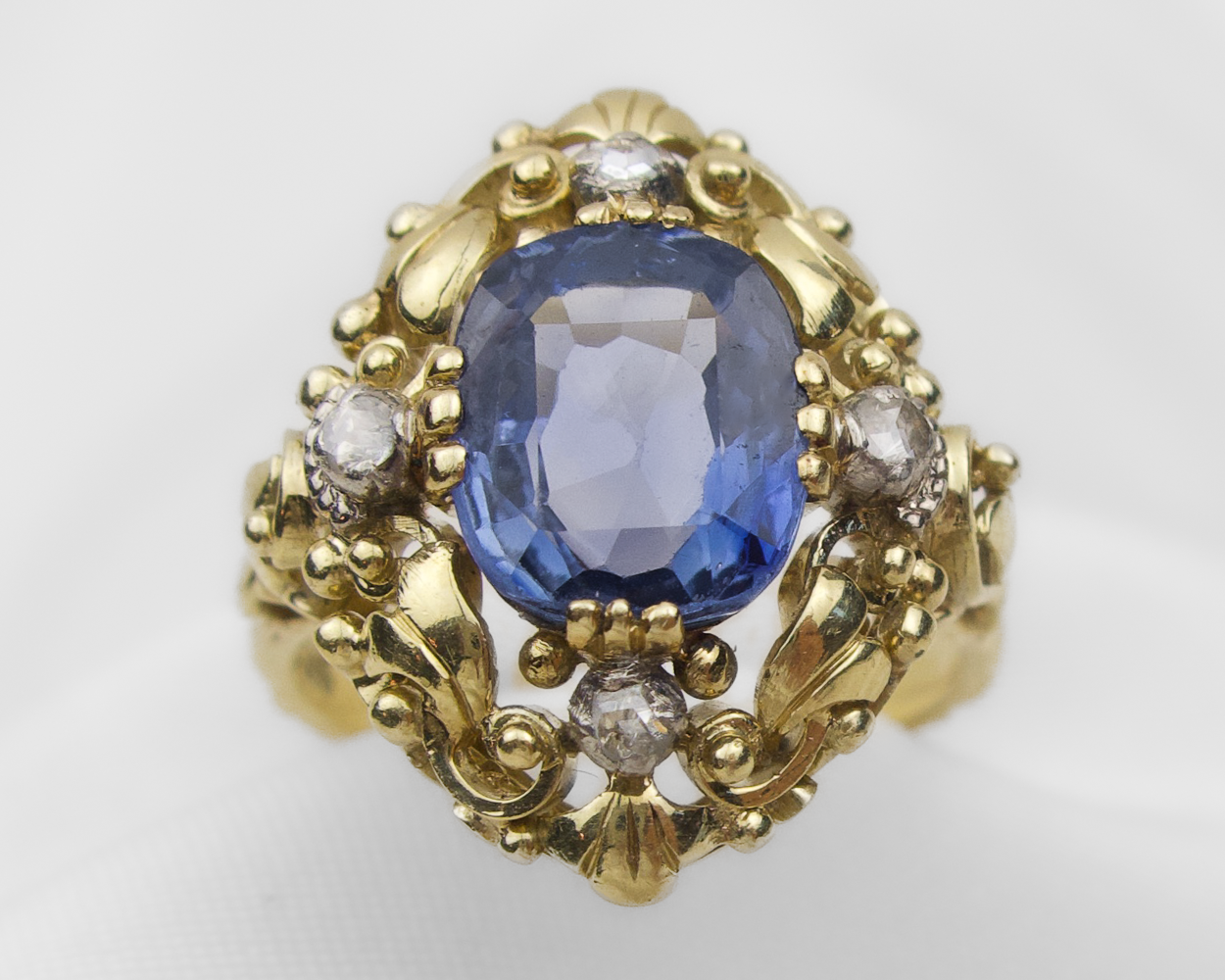 Midcentury Victorian Revival Sapphire Ring