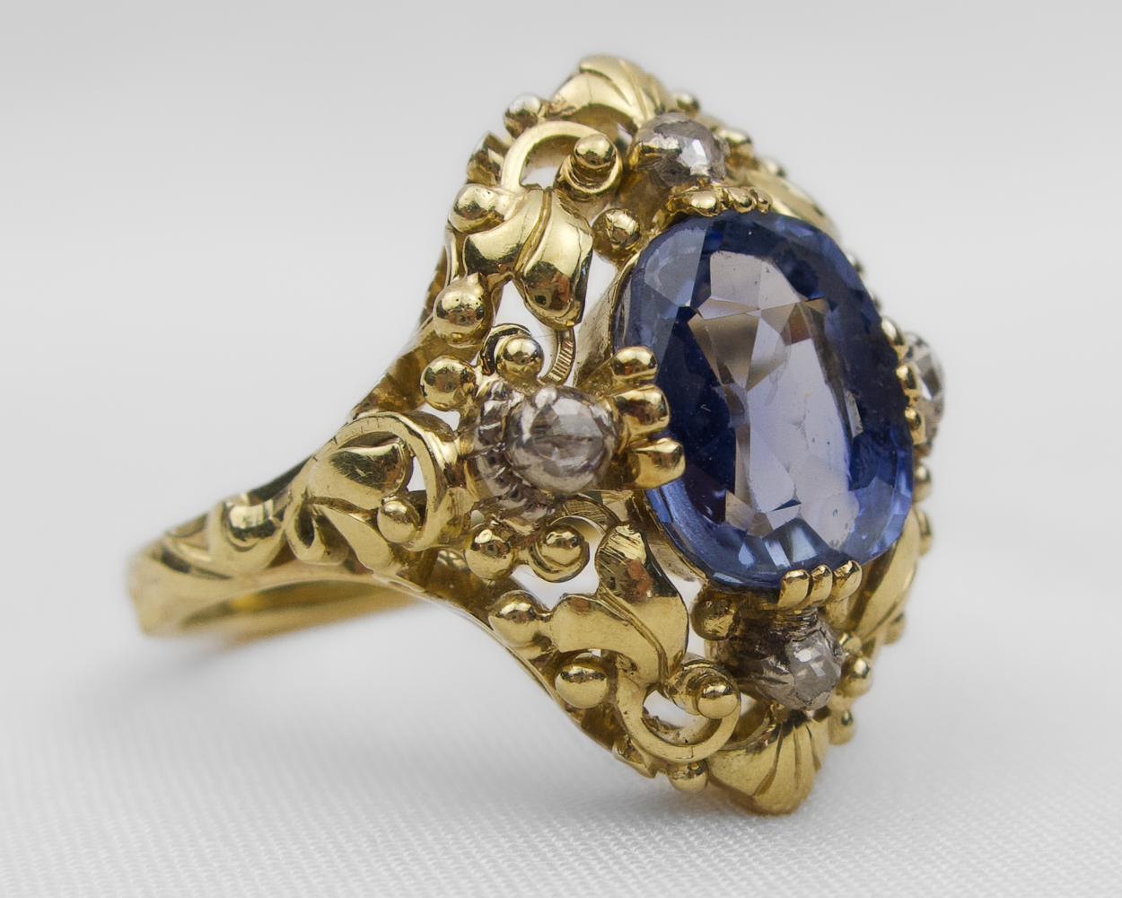 Midcentury Victorian Revival Sapphire Ring