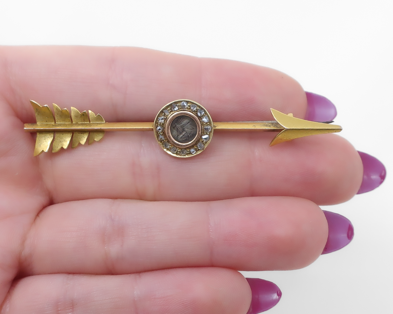 Victorian Diamond Arrow Mourning Brooch