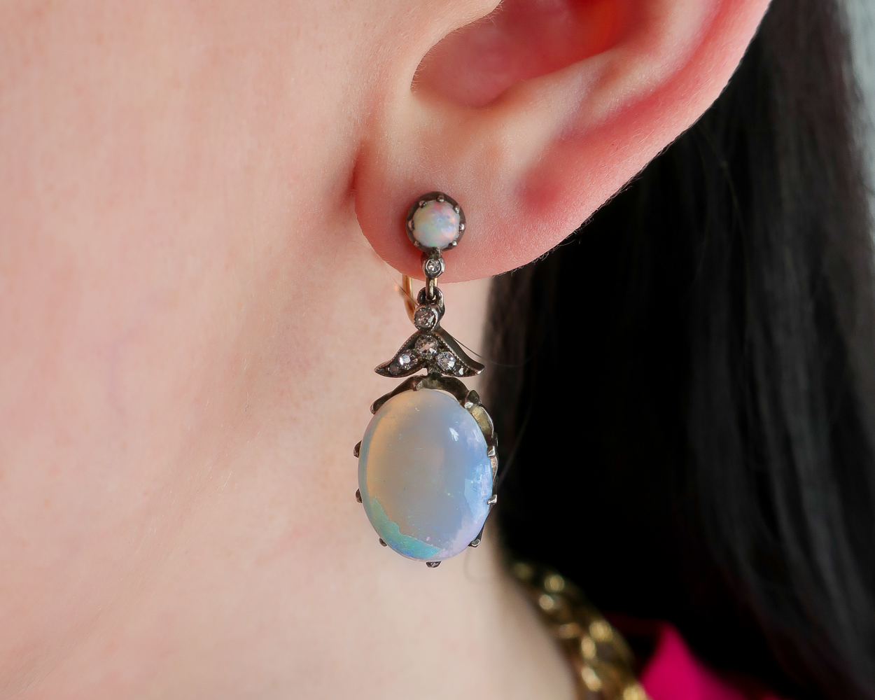 Victorian Opal & Diamond Earrings