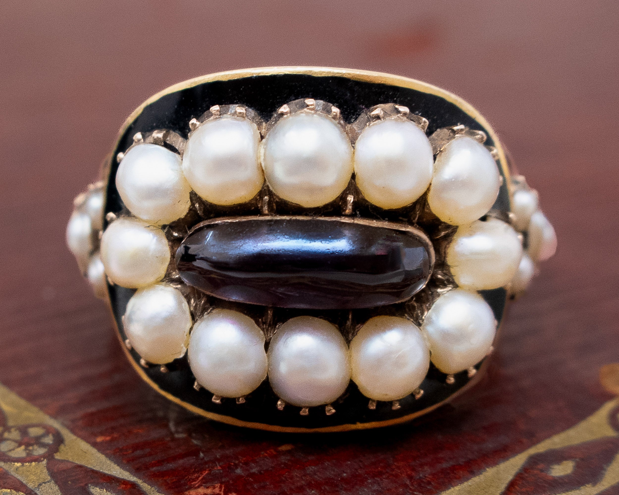 Georgian Enamel & Pearl Mourning Ring