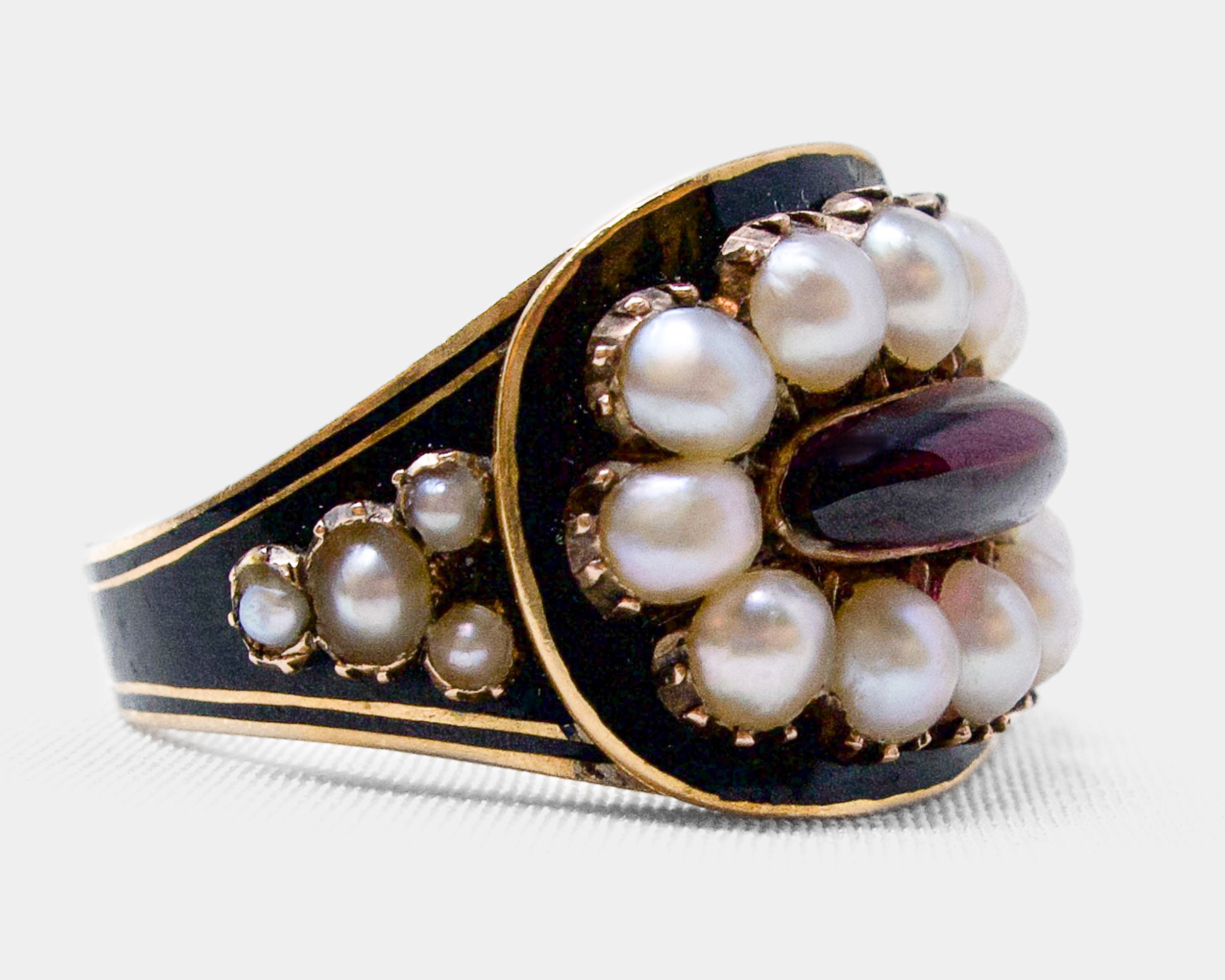 Georgian Enamel & Pearl Mourning Ring