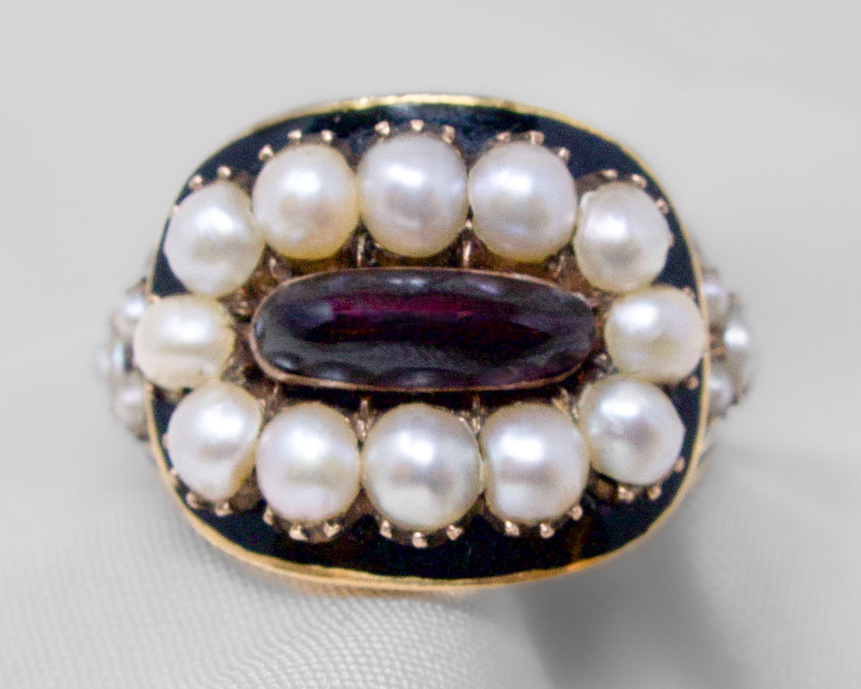 Georgian Enamel & Pearl Mourning Ring