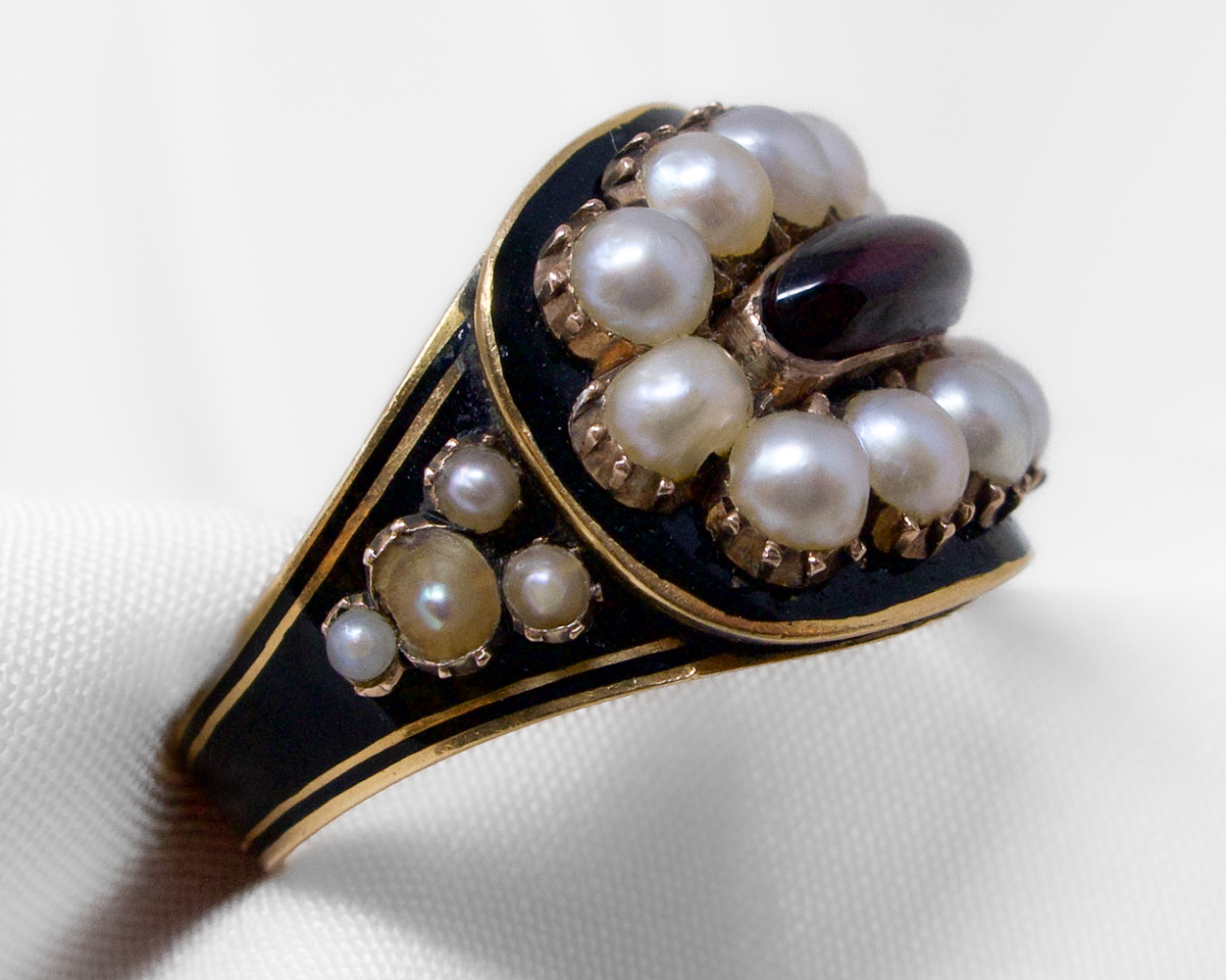 Georgian Enamel & Pearl Mourning Ring