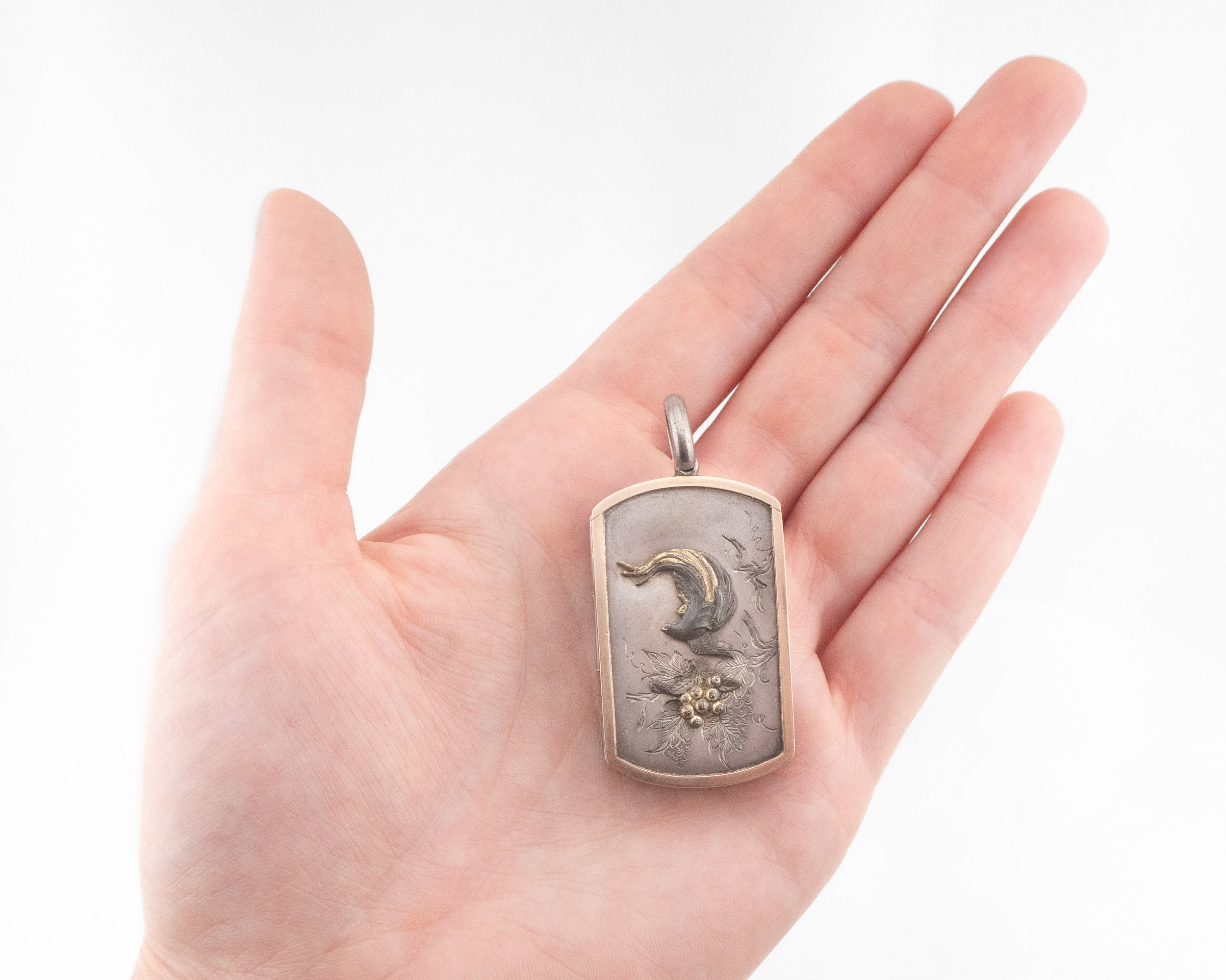 Circa 1870 Victorian Silver & Niello Bird Locket