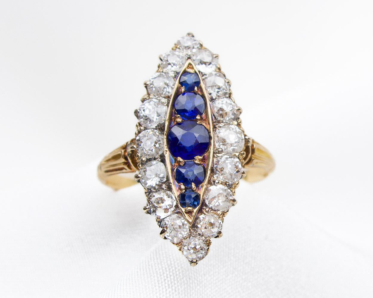 Victorian Sapphire & Diamond Navette Ring
