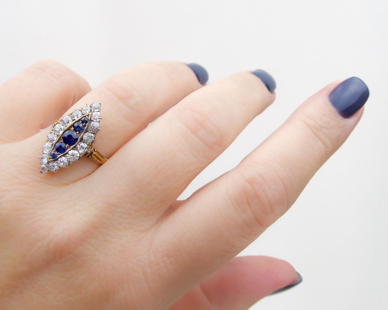 Victorian Sapphire & Diamond Navette Ring