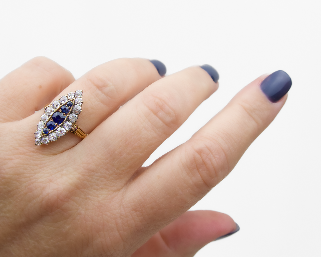 Victorian Sapphire & Diamond Navette Ring