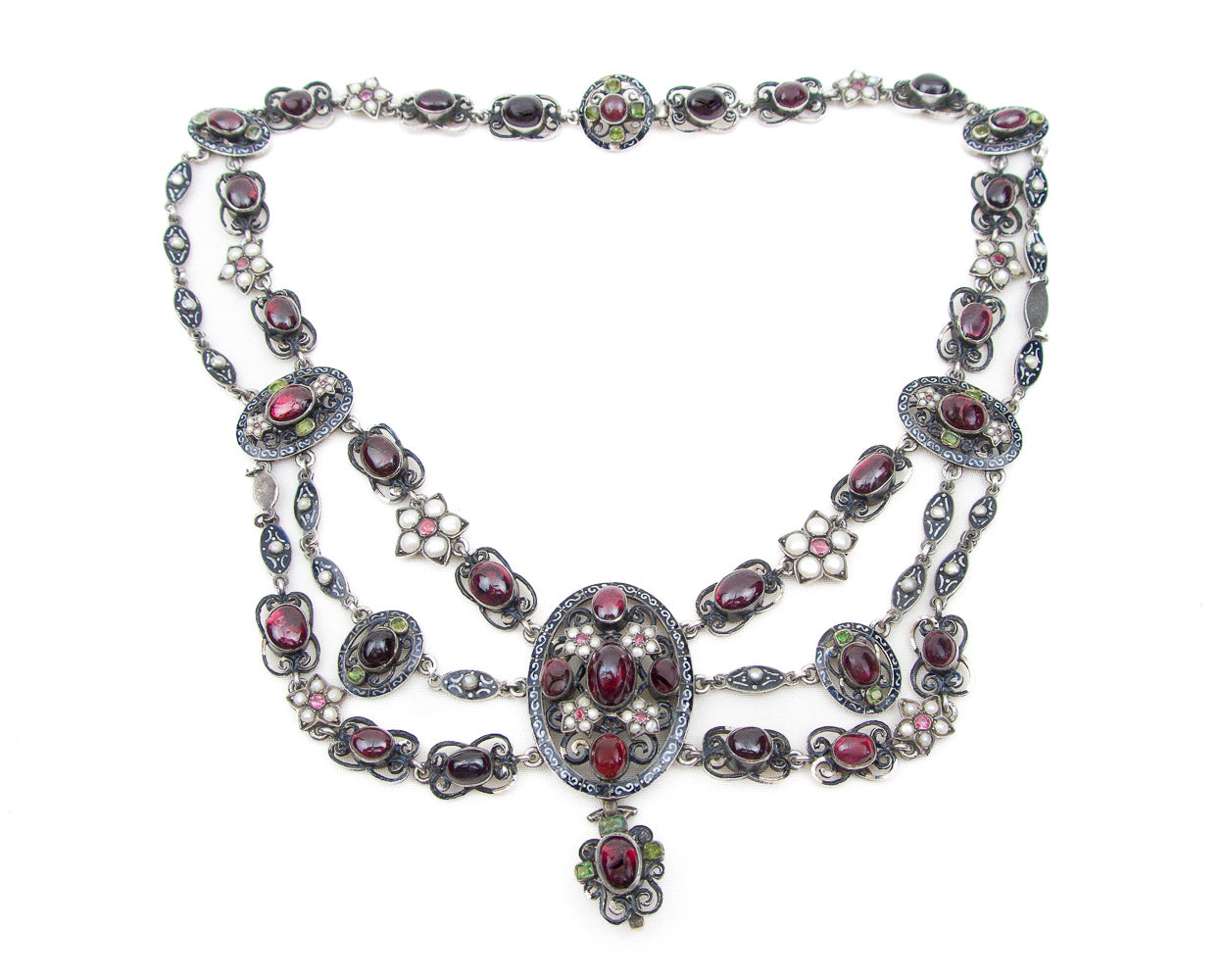 Victorian Garnet & Pearl Festoon Necklace