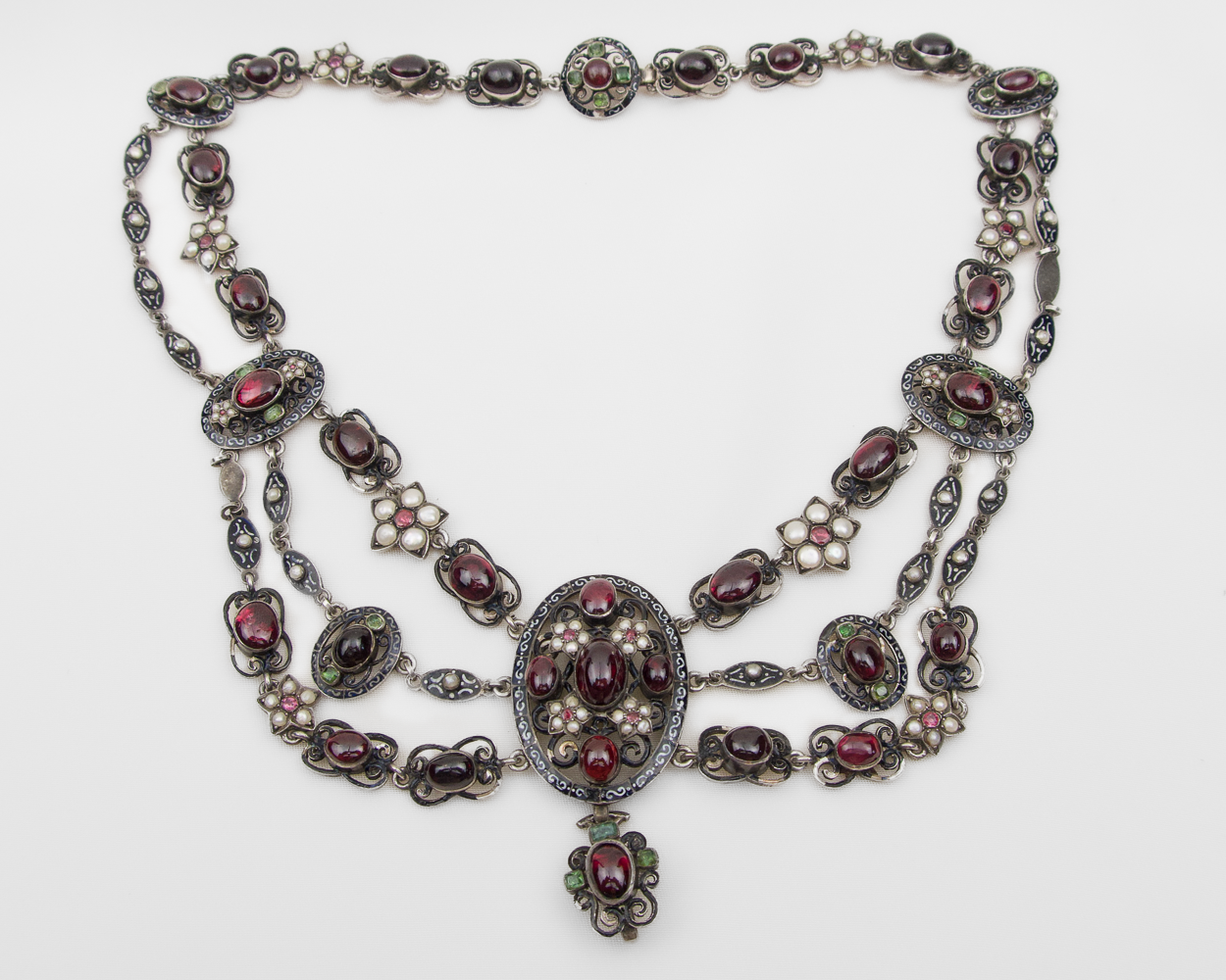 Victorian Garnet & Pearl Festoon Necklace