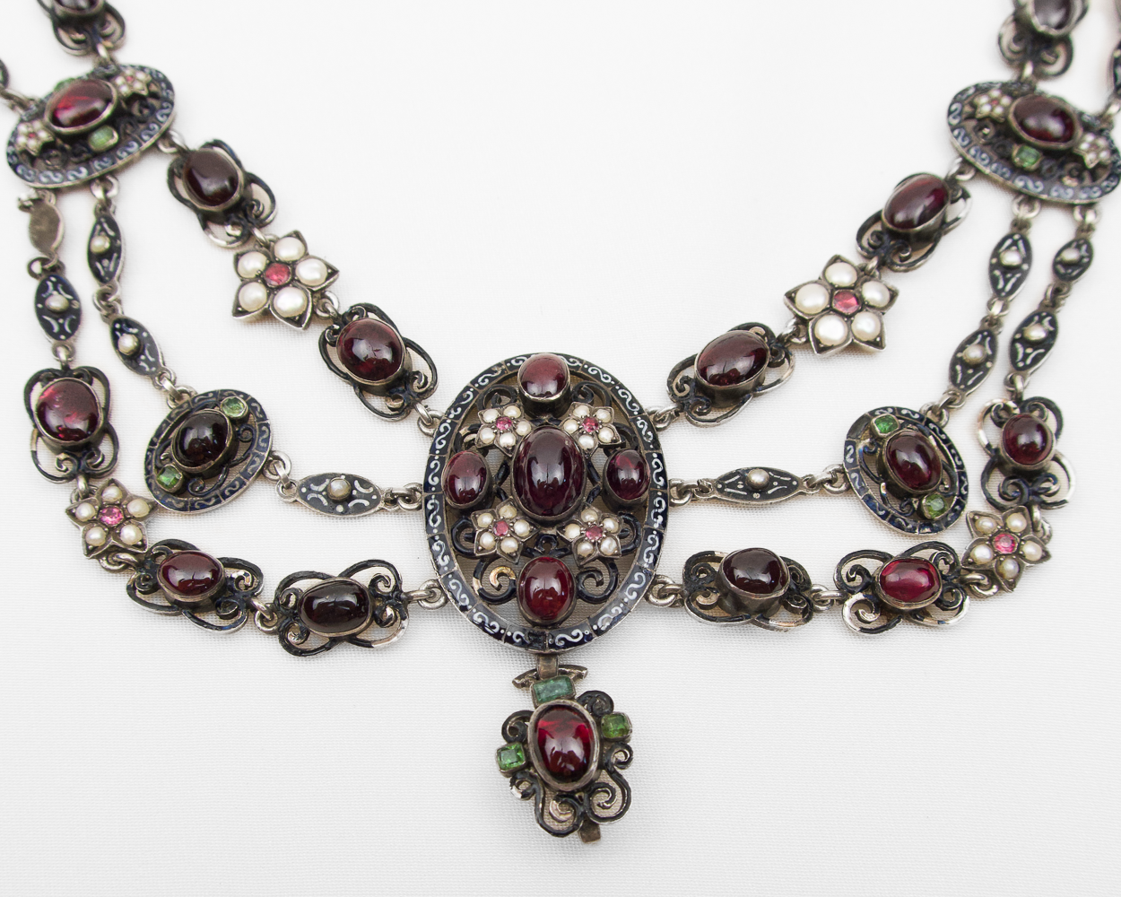 Victorian Garnet & Pearl Festoon Necklace