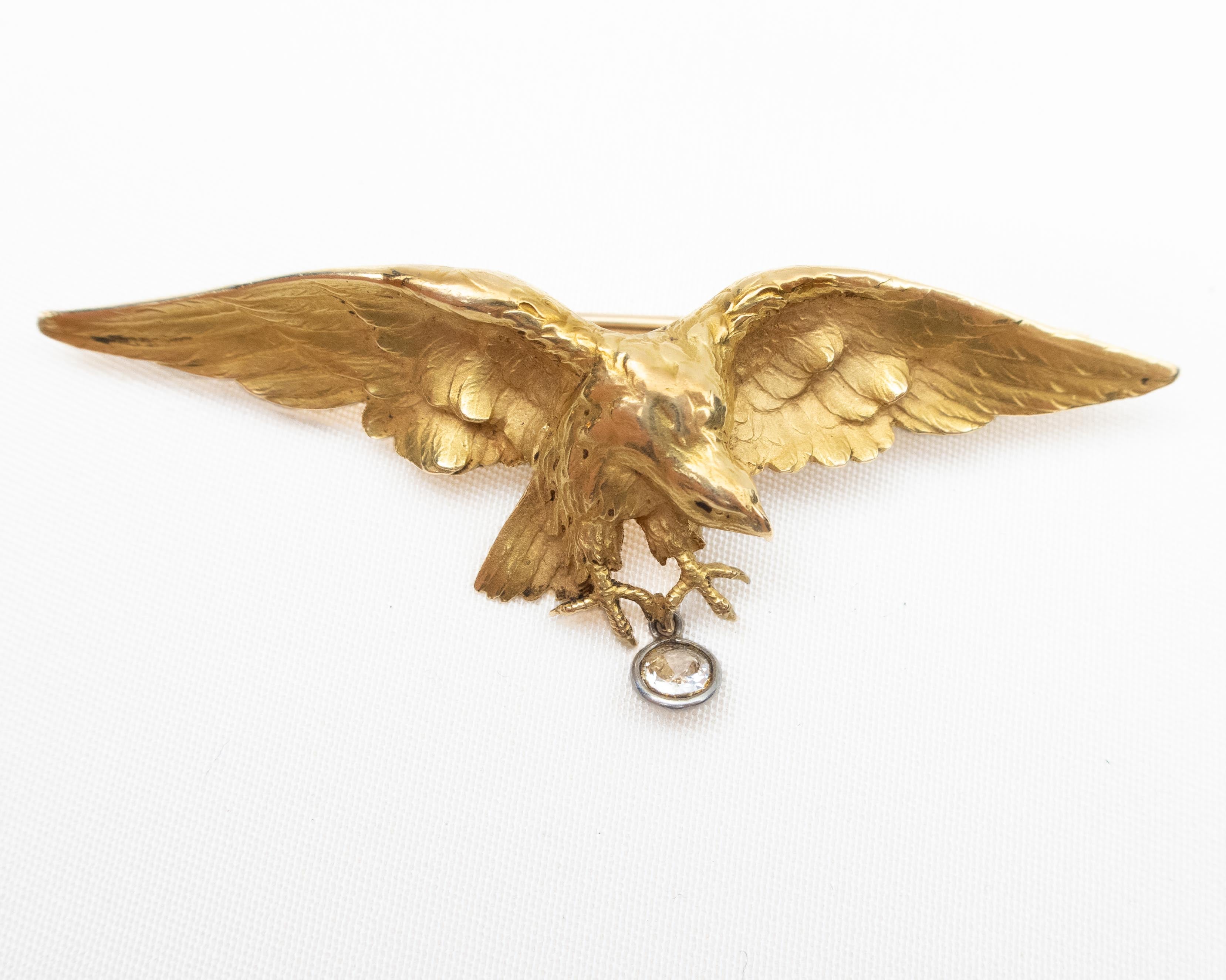 Circa 1890 French Gold Eagle & Diamond Brooch