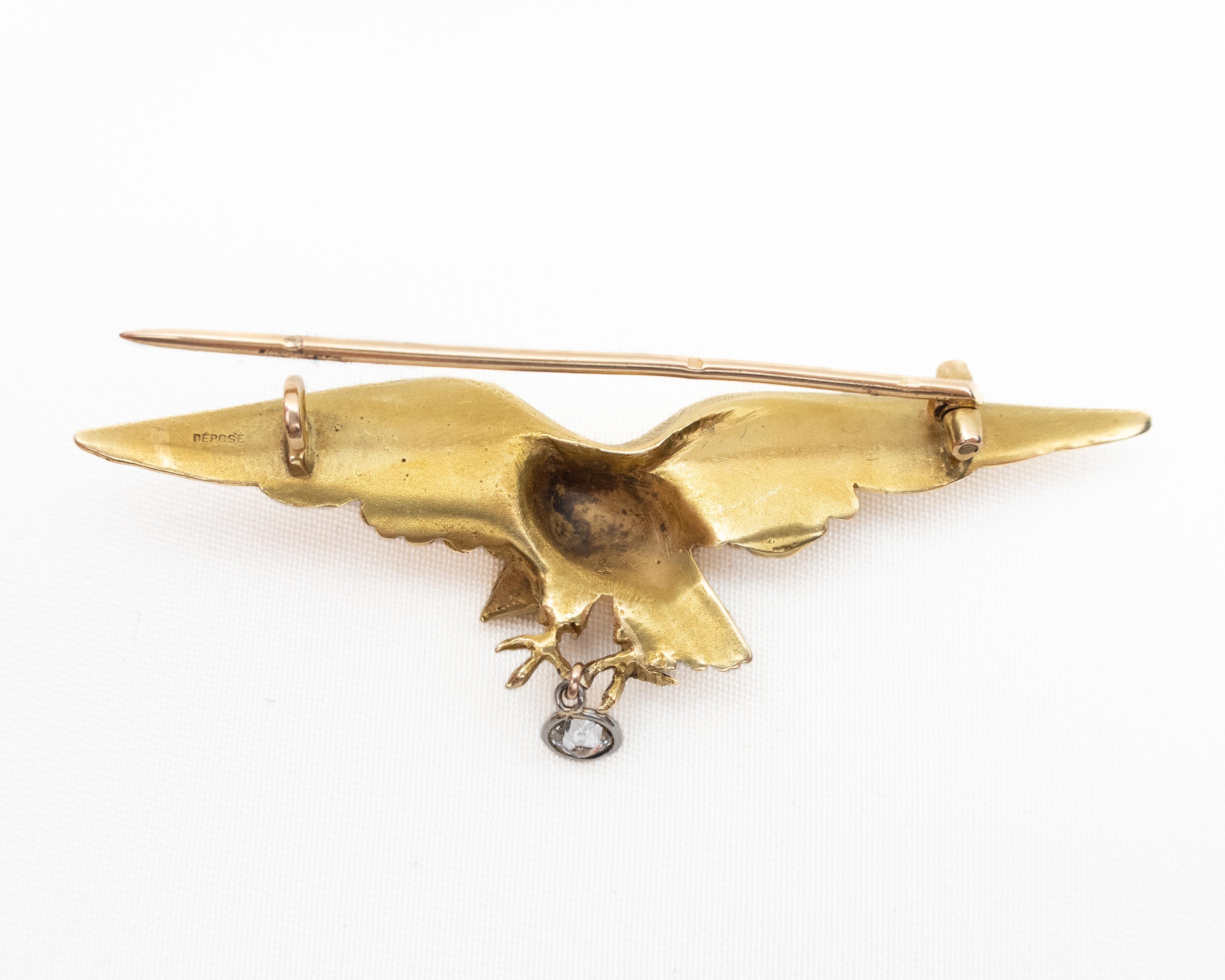 Circa 1890 French Gold Eagle & Diamond Brooch