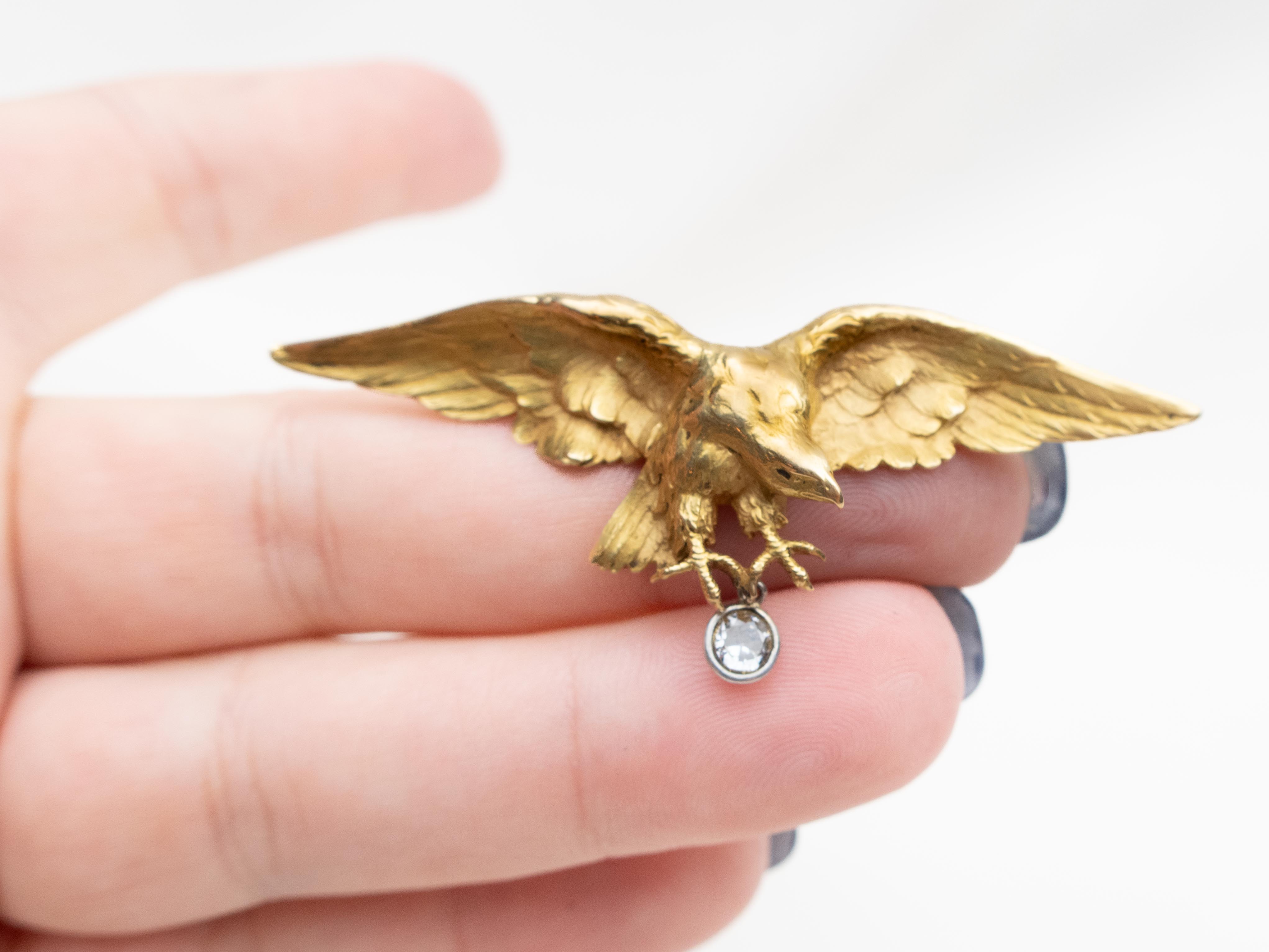 Circa 1890 French Gold Eagle & Diamond Brooch