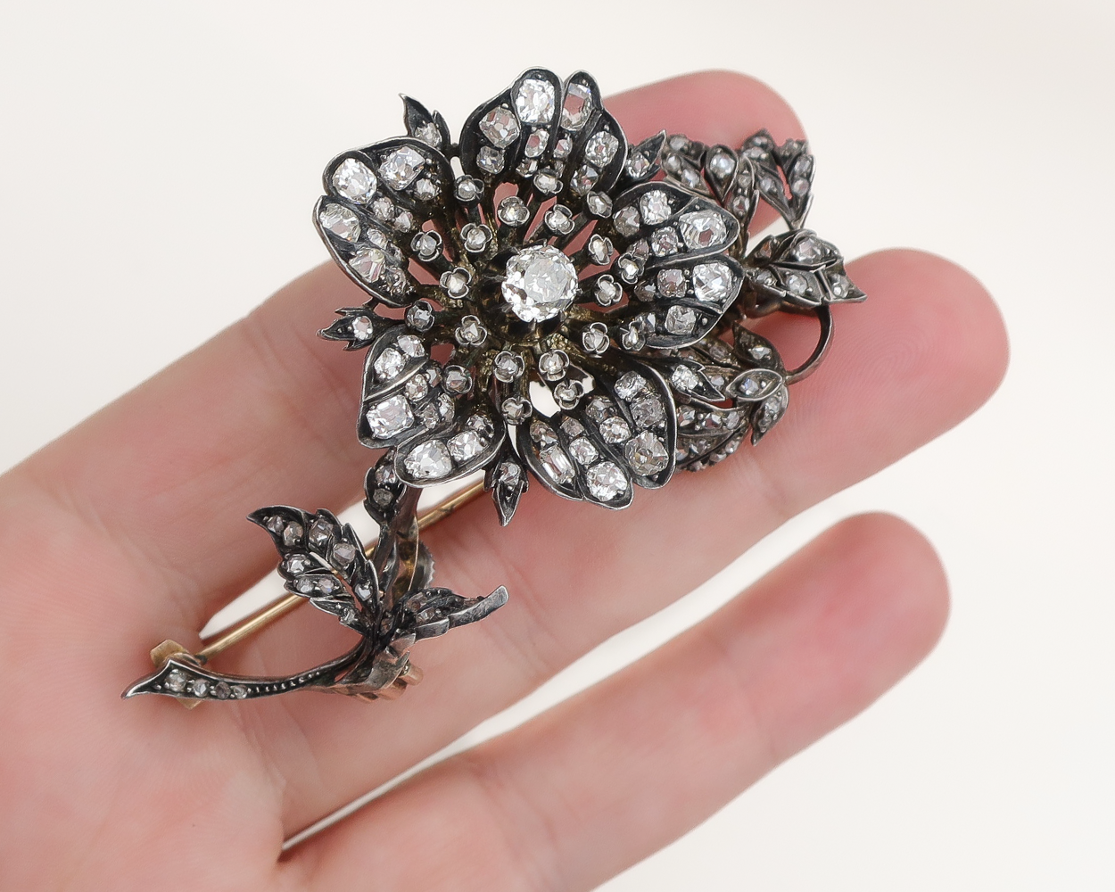 Victorian Rose-Cut Diamond Floral Brooch