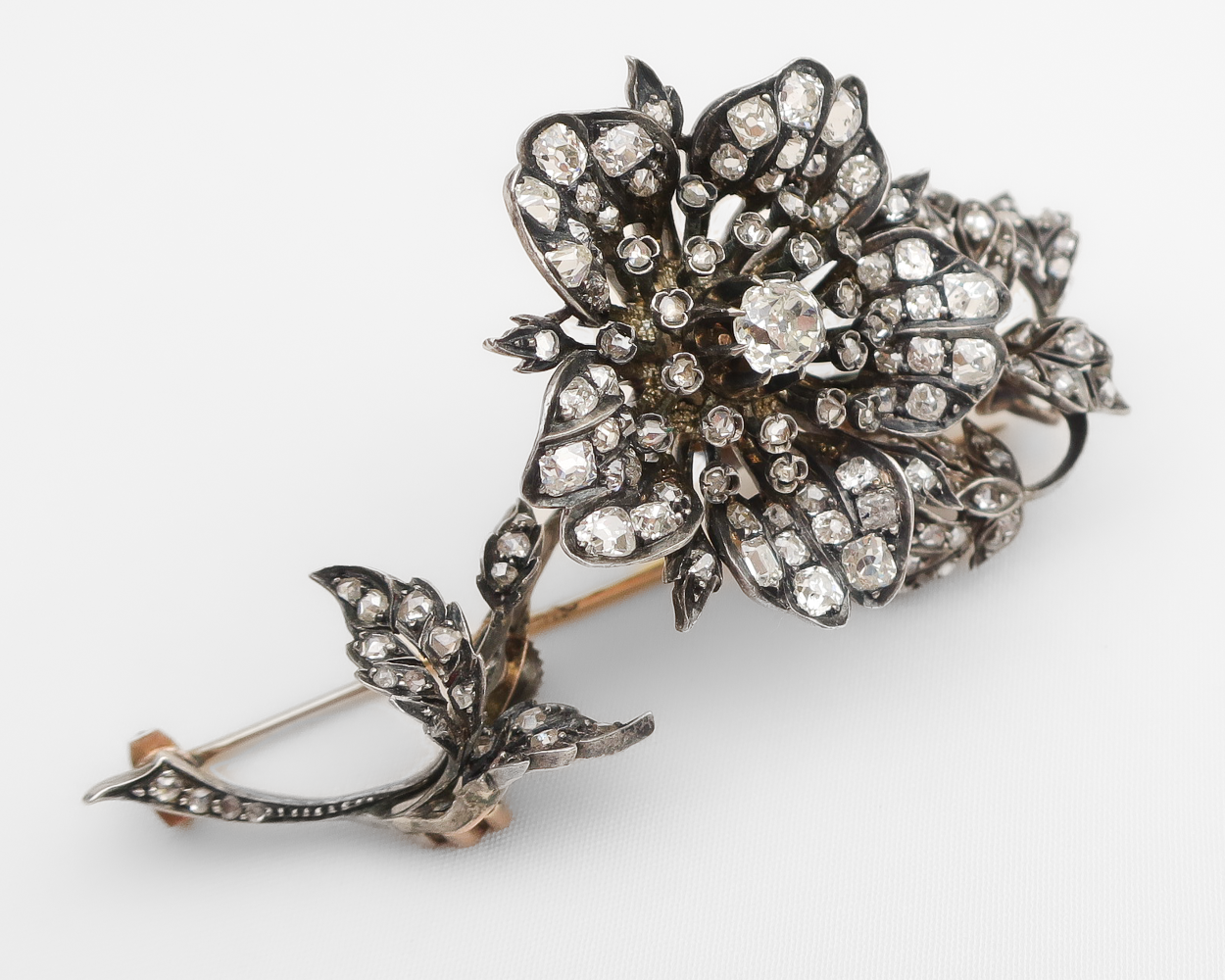 Victorian Rose-Cut Diamond Floral Brooch