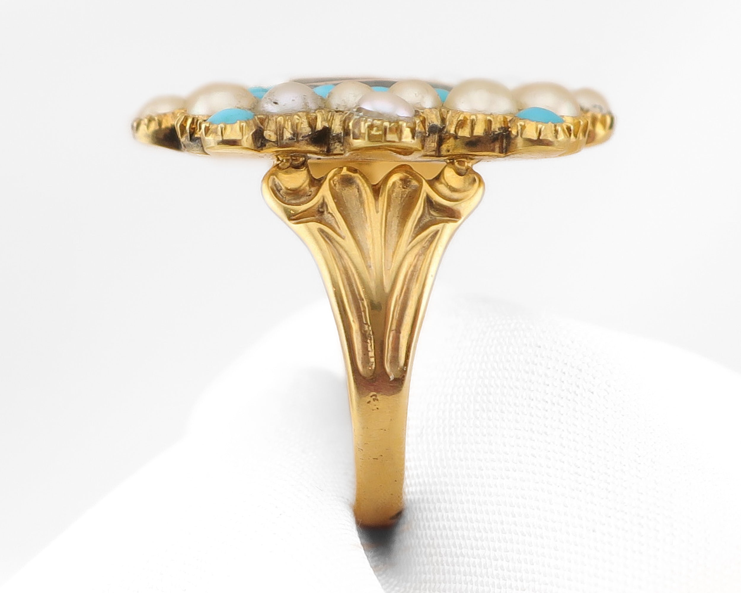 Georgian Pearl, Turquoise & Hair Memorial Ring