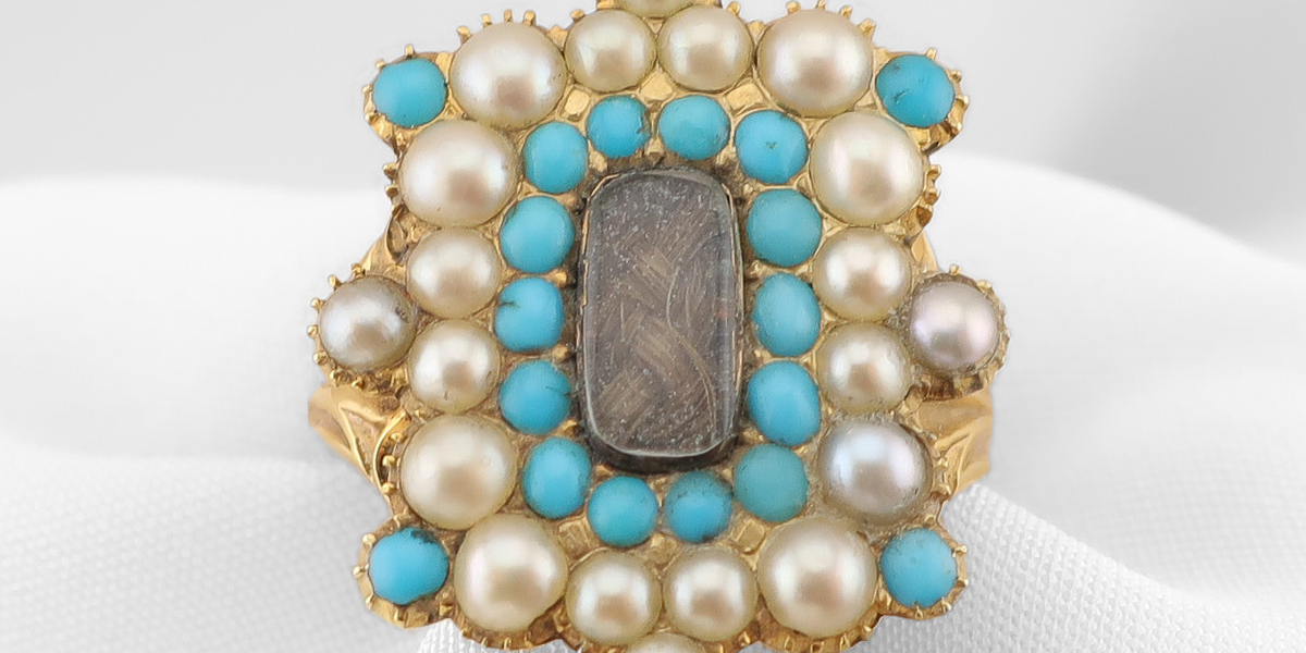 Georgian Turquoise & Seed Pearl Mourning Ring — Isadoras Antique