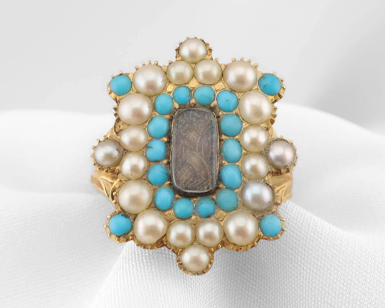 Georgian Turquoise & Seed Pearl Mourning Ring