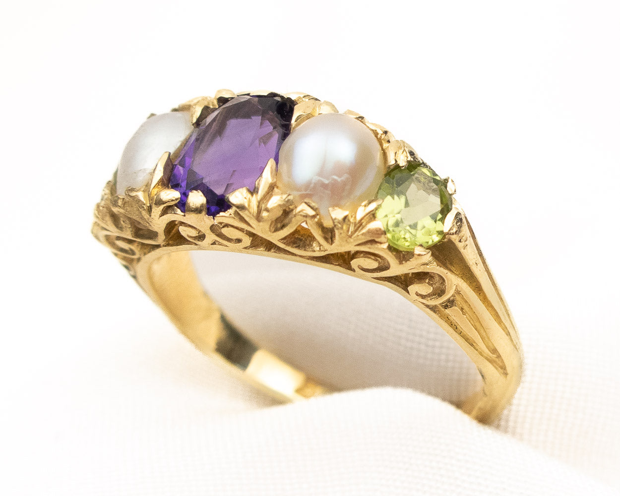 Edwardian Amethyst, Pearl & Peridot Ring
