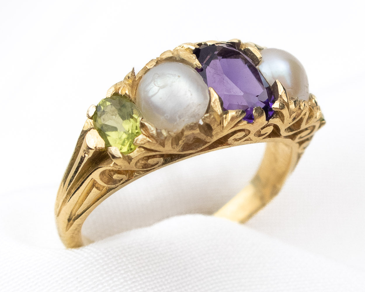 Edwardian Amethyst, Pearl & Peridot Ring