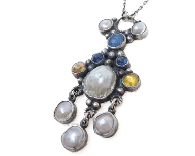 Victorian Sapphire & Pearl Pendant Necklace