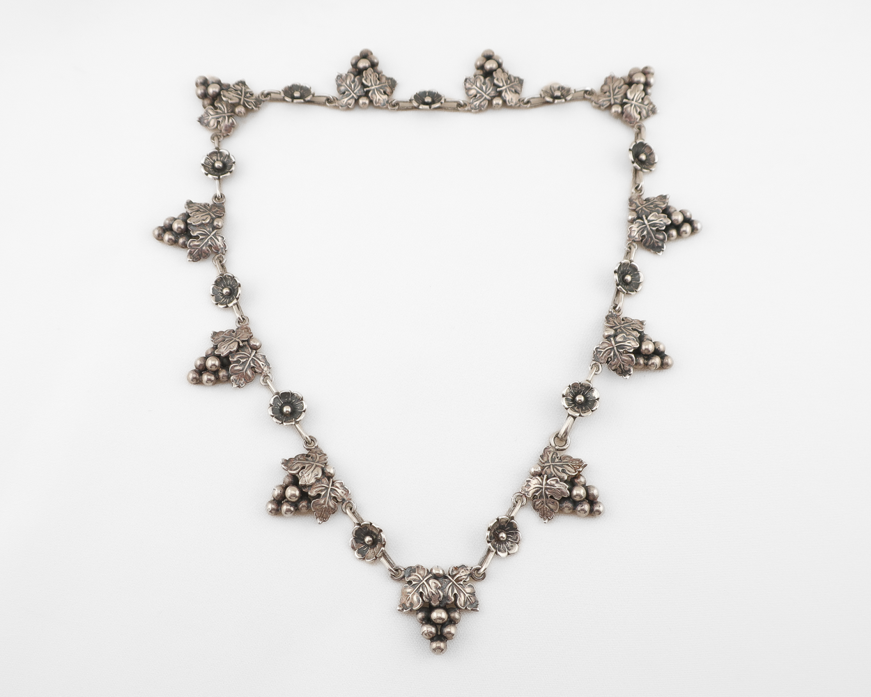 Late-Midcentury Silver Grape & Flower Necklace