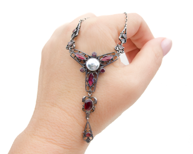 Victorian Silver Garnet & Pearl Necklace