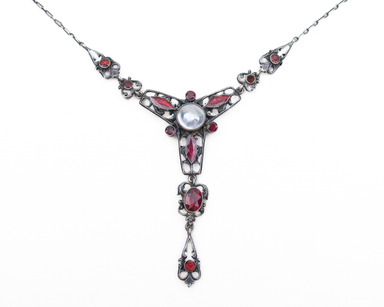 Victorian Silver Garnet & Pearl Necklace