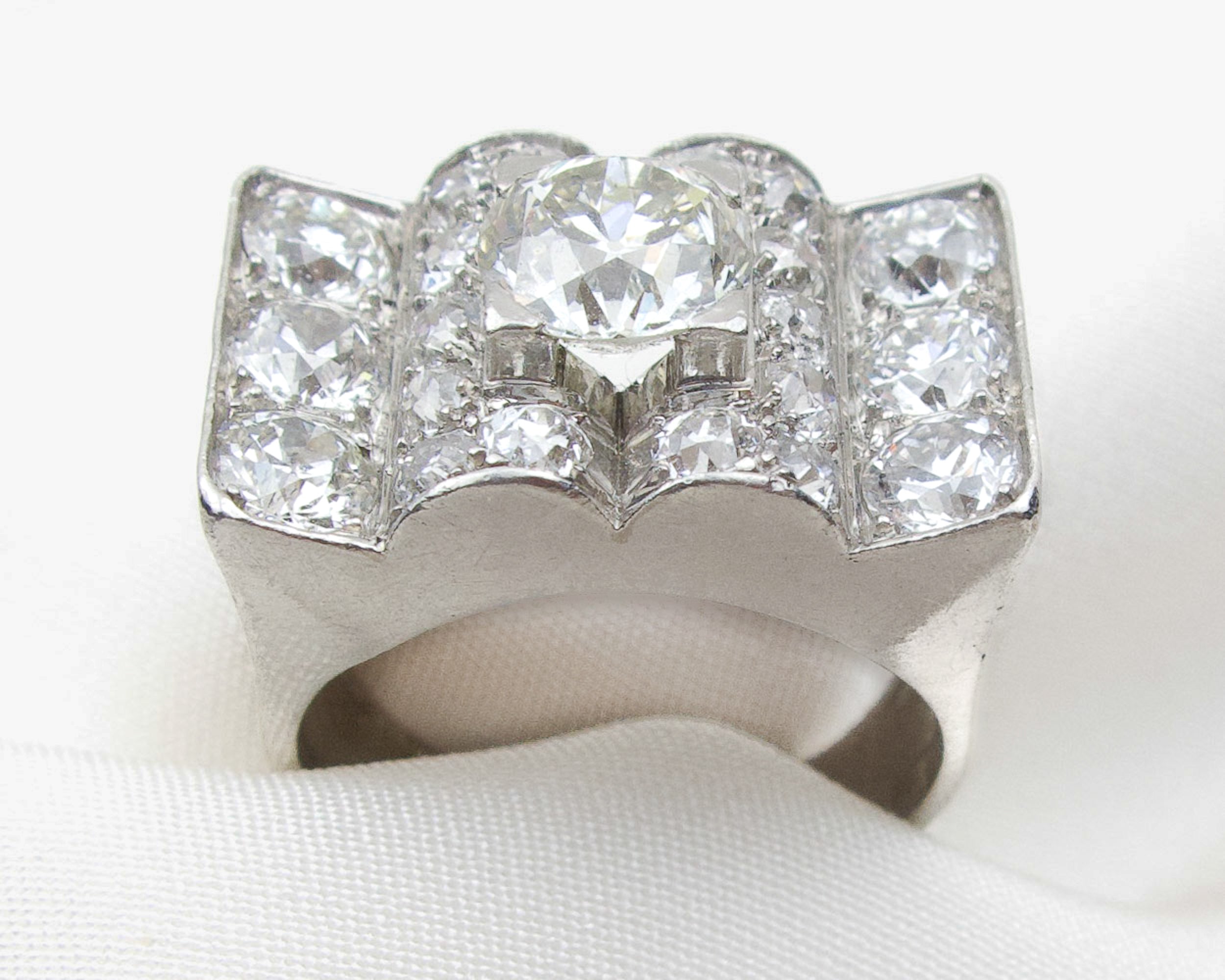 Fabulous French Platinum Diamond Cocktail Ring