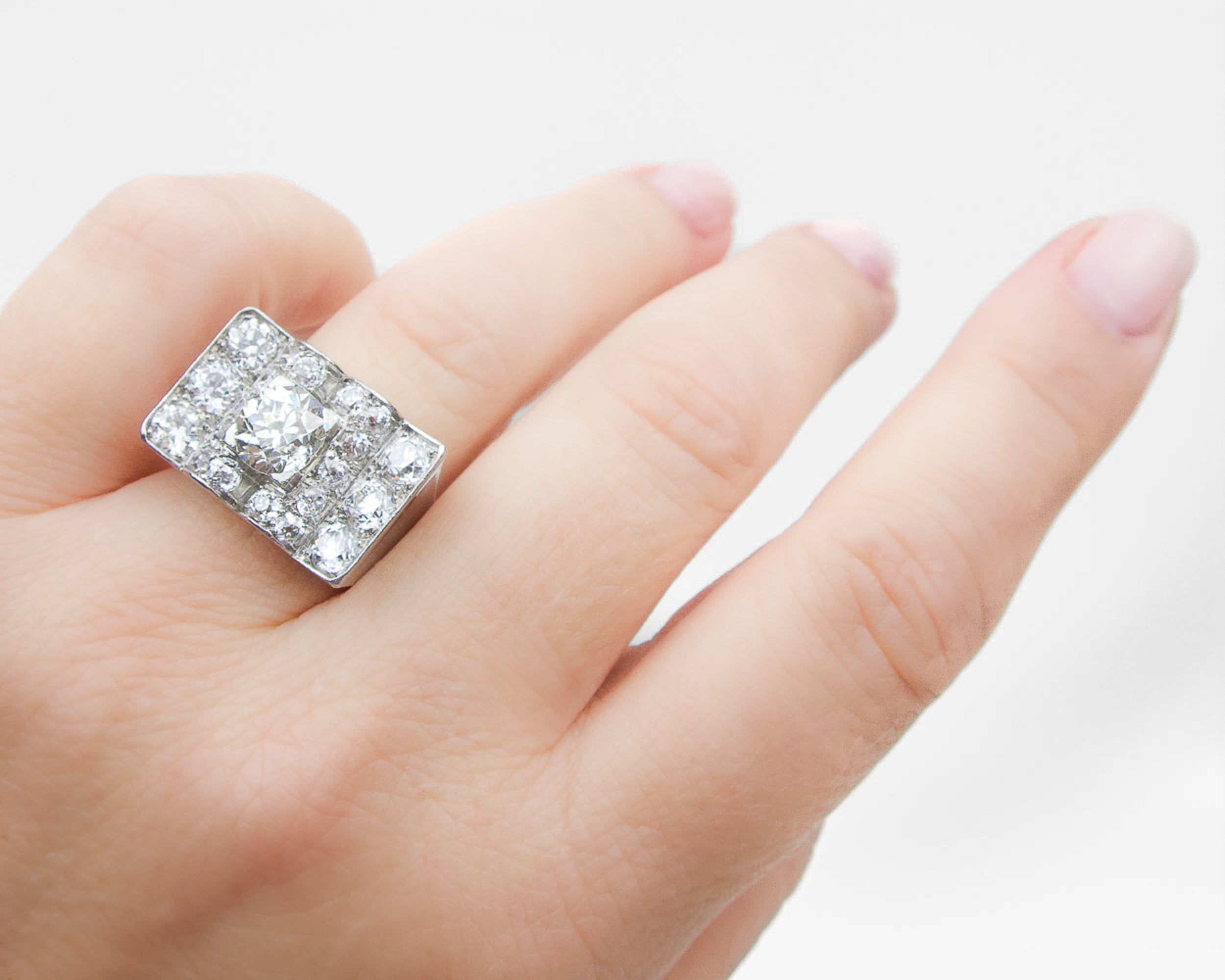 Fabulous French Platinum Diamond Cocktail Ring