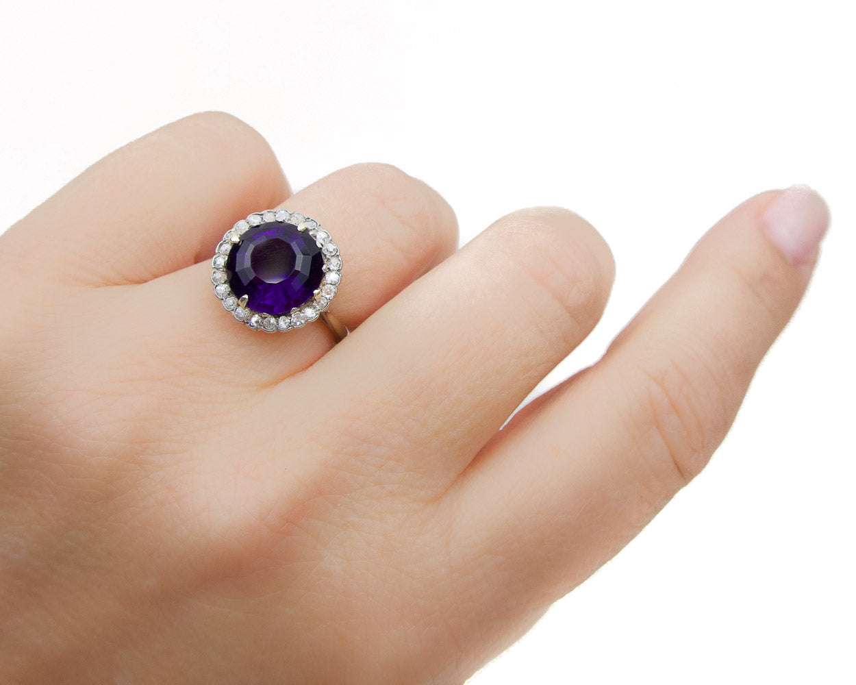 Victorian Amethyst & Diamond Halo Ring