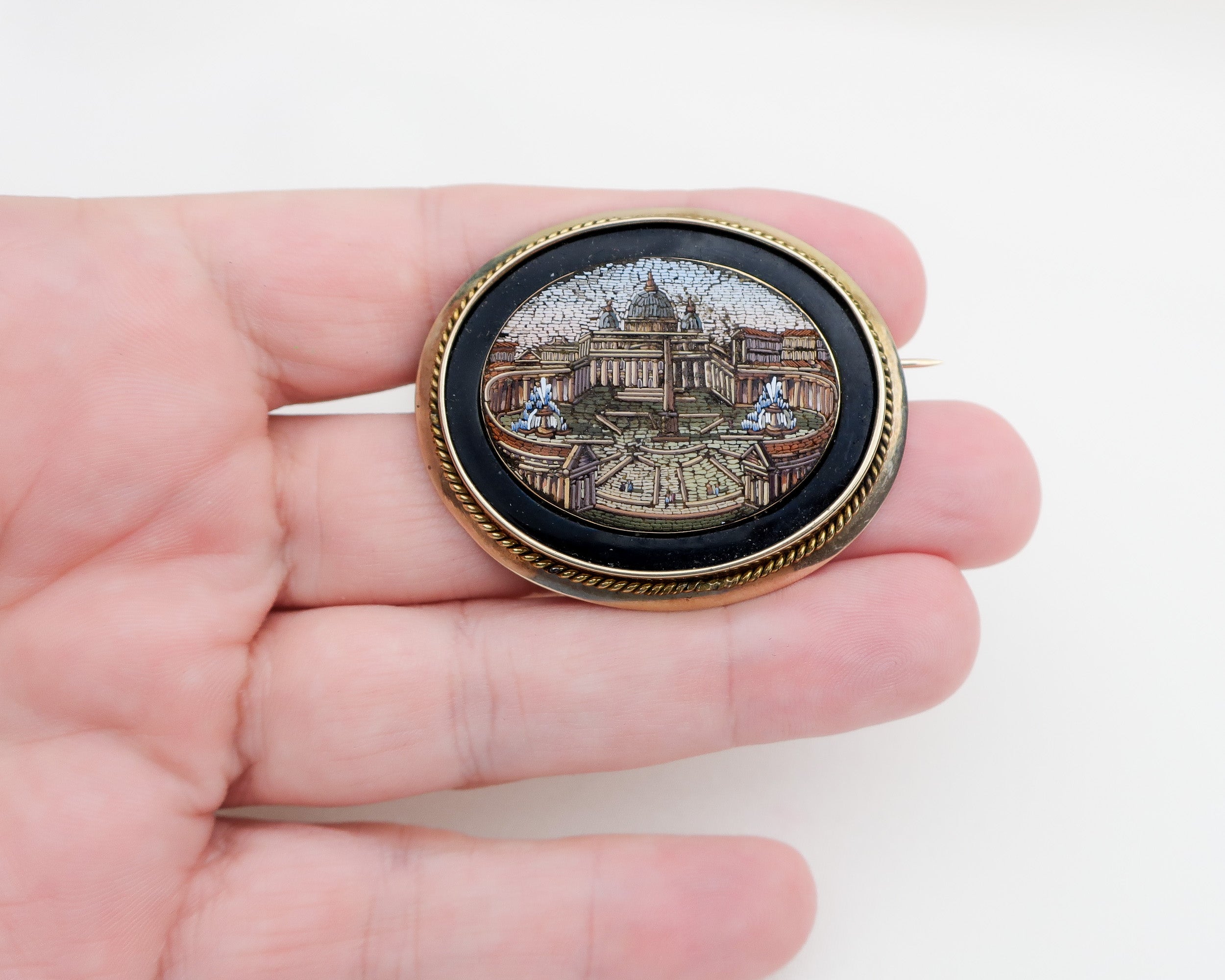 Circa 1840 Italian Micromosaic Brooch of St. Peter's Square