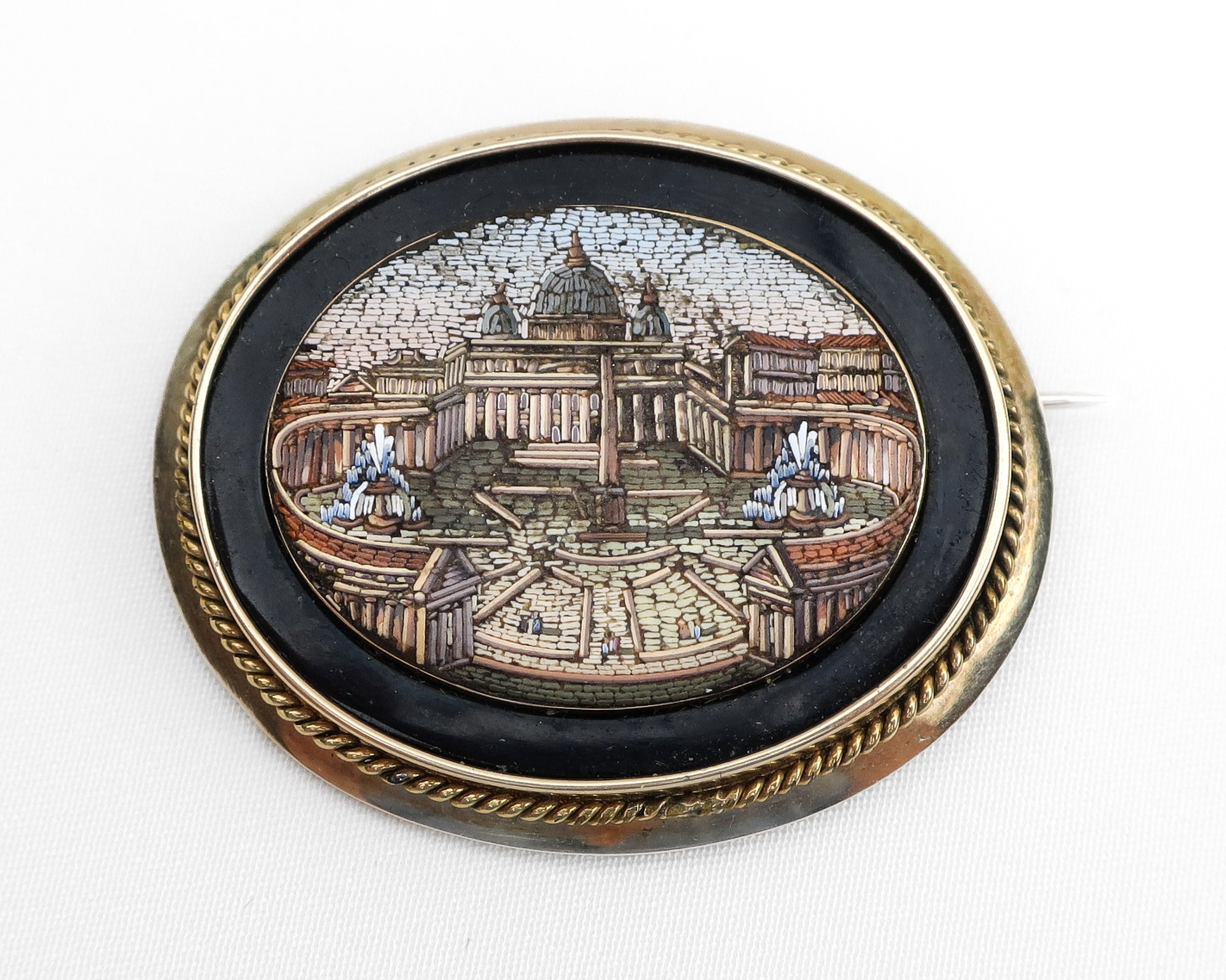 Circa 1840 Italian Micromosaic Brooch of St. Peter's Square